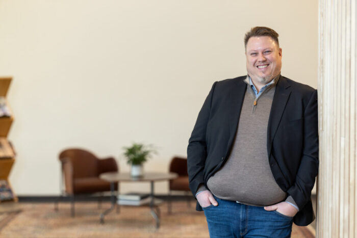 A happy man in a suit